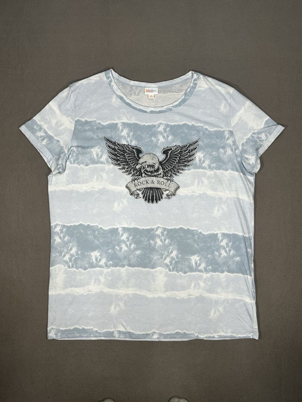 LuLaRoe 3XL Women’s Rock & Roll Eagle Tie Dye Graphic T Shirt Blue Plus Size